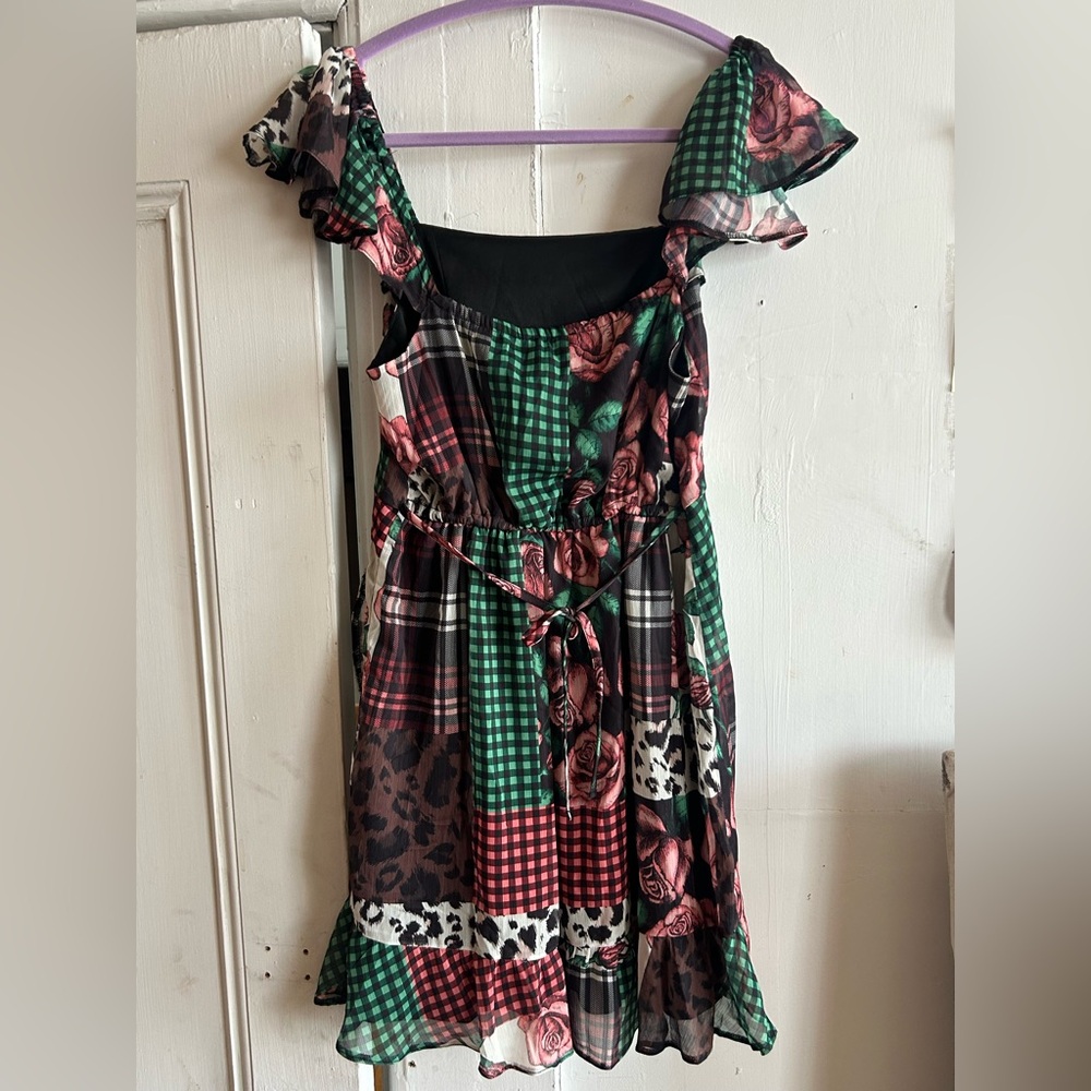 Miss Selfridge Floral Patchwork Mini Dress - Green, Pink, Black - Picture 4 of 6